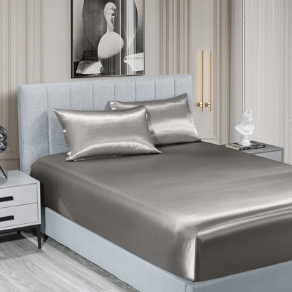 Royal Comfort Satin Sheet Set 3 Piece Fitted Sheet Pillowcase Soft - King - Charcoal V160-10003470