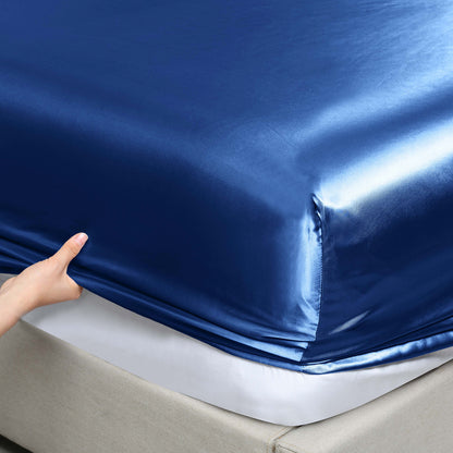 Royal Comfort Satin Sheet Set 3 Piece Fitted Sheet Pillowcase Soft - King - Navy Blue V160-10003471