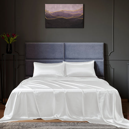 Royal Comfort Satin Sheet Set 4 Piece Fitted Flat Sheet Pillowcases - King - White V160-10003478
