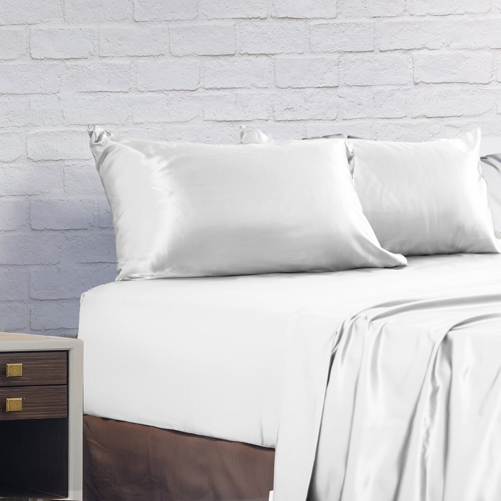 Royal Comfort Satin Sheet Set 4 Piece Fitted Flat Sheet Pillowcases - King - White V160-10003478