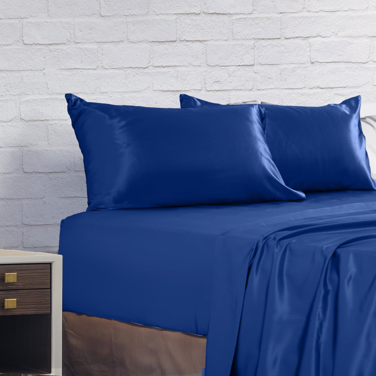 Royal Comfort Satin Sheet Set 4 Piece Fitted Flat Sheet Pillowcases - King - Navy Blue V160-10003483