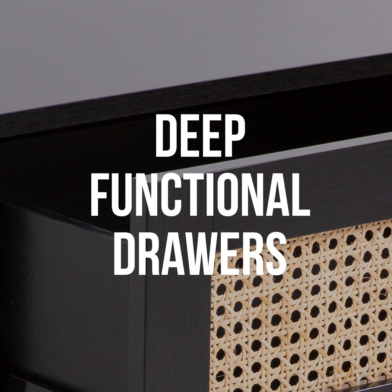 Casa Decor Tulum Rattan Bedside Table Drawers Table Nightstand Cabinet Black V160-10003614