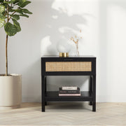 Casa Decor Tulum Rattan Bedside Table Drawers Table Nightstand Cabinet Black V160-10003614