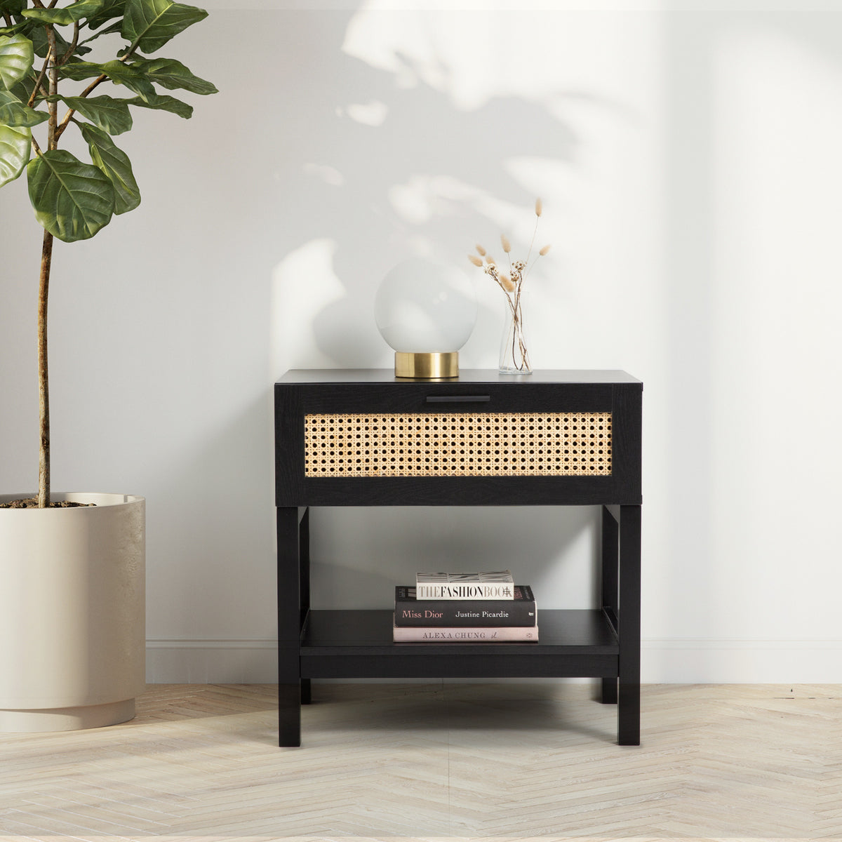 Casa Decor Tulum Rattan Bedside Table Drawers Table Nightstand Cabinet Black V160-10003614