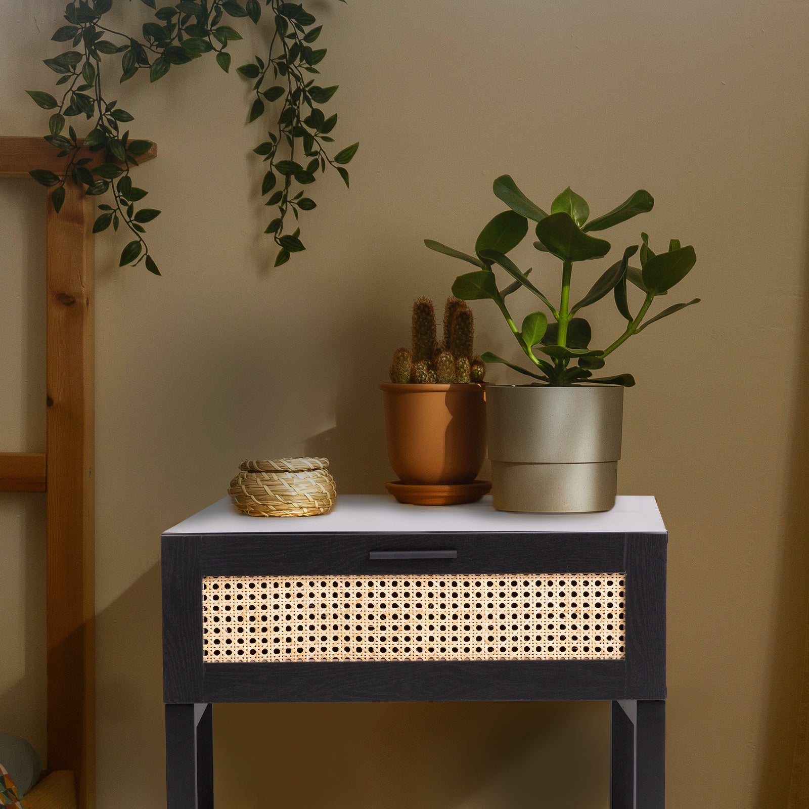 Casa Decor Tulum Rattan Bedside Table Drawers Table Nightstand Cabinet Black V160-10003614
