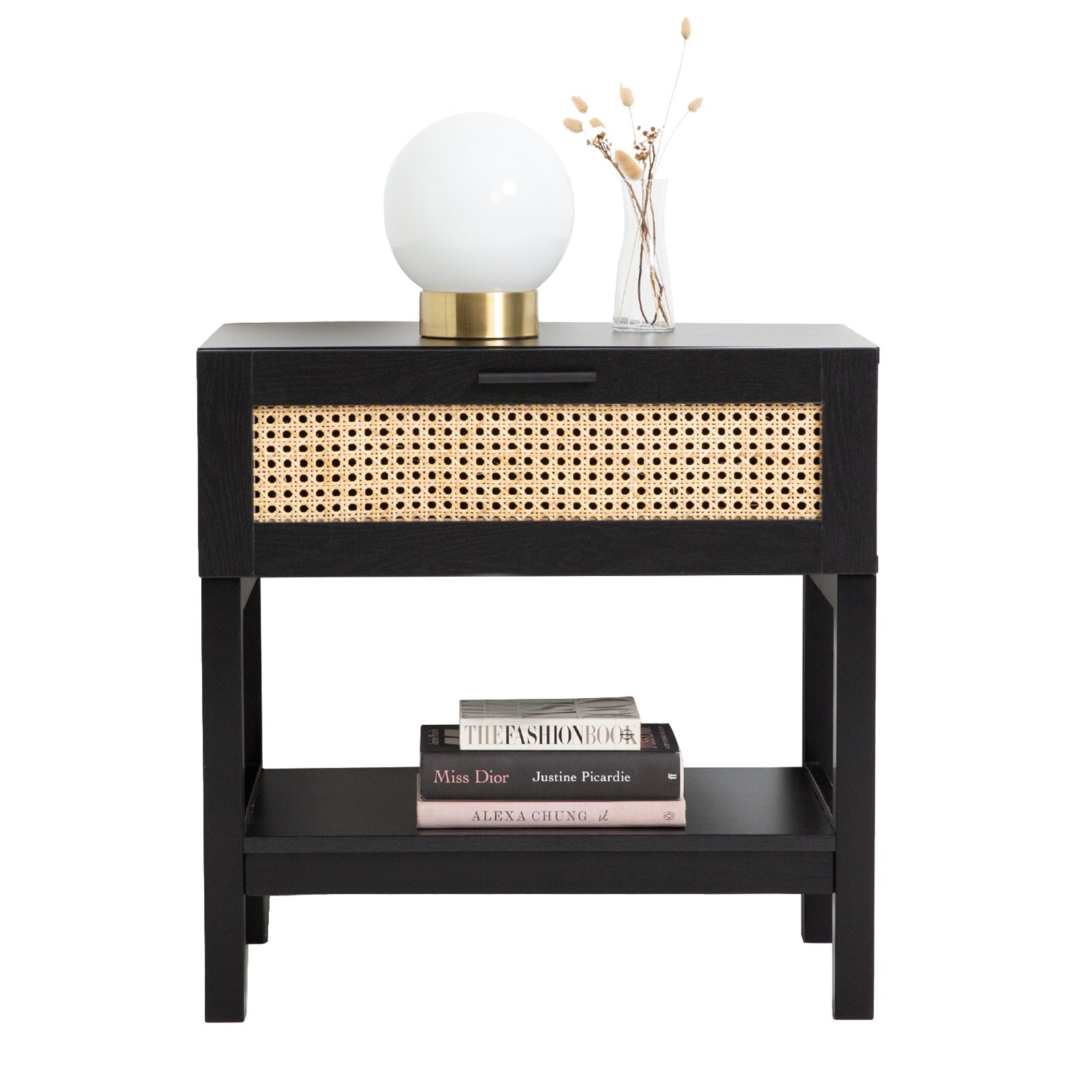 Casa Decor Tulum Rattan Bedside Table Drawers Table Nightstand Cabinet Black V160-10003614
