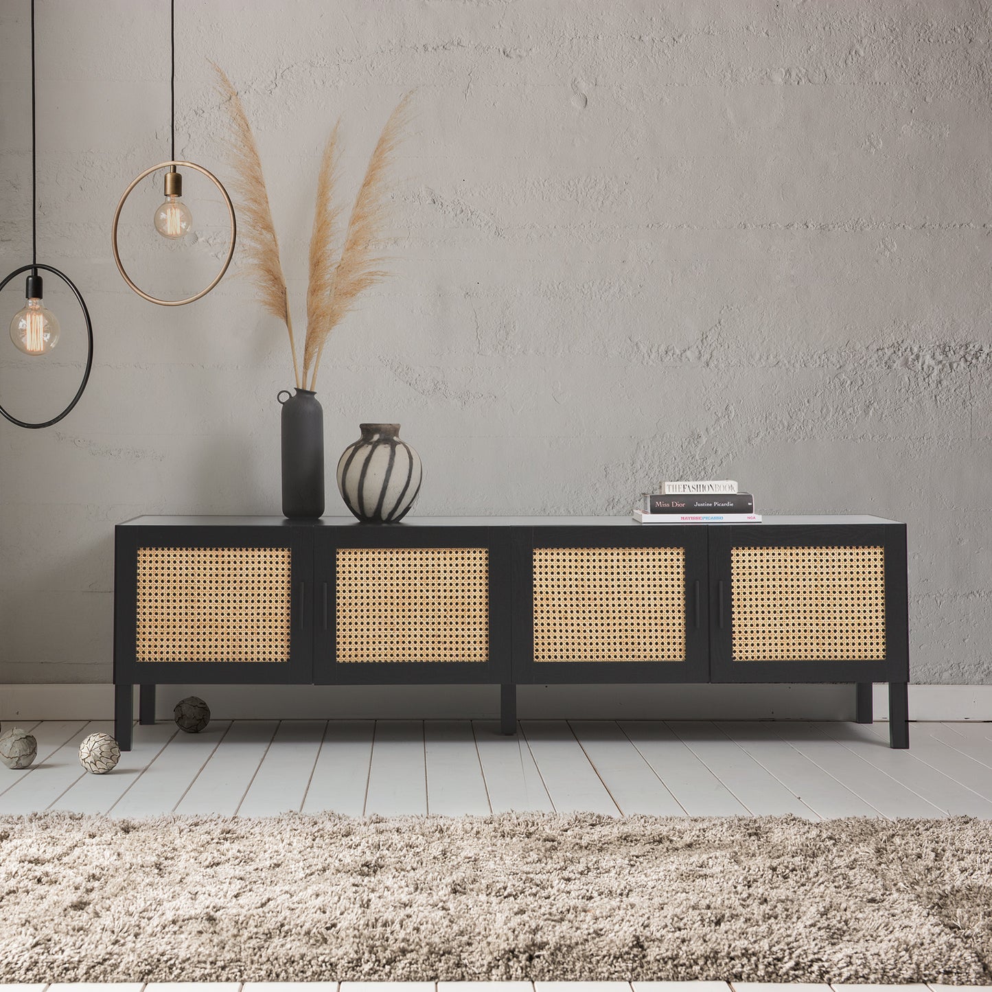 Casa Decor Tulum Rattan Entertainment Unit TV Stand Cabinet Storage Black V160-10003617