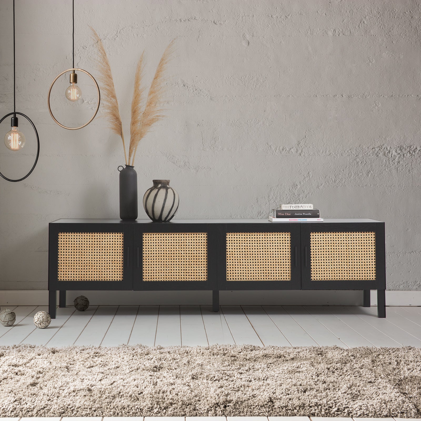 Casa Decor Tulum Rattan Entertainment Unit TV Stand Cabinet Storage Black V160-10003617