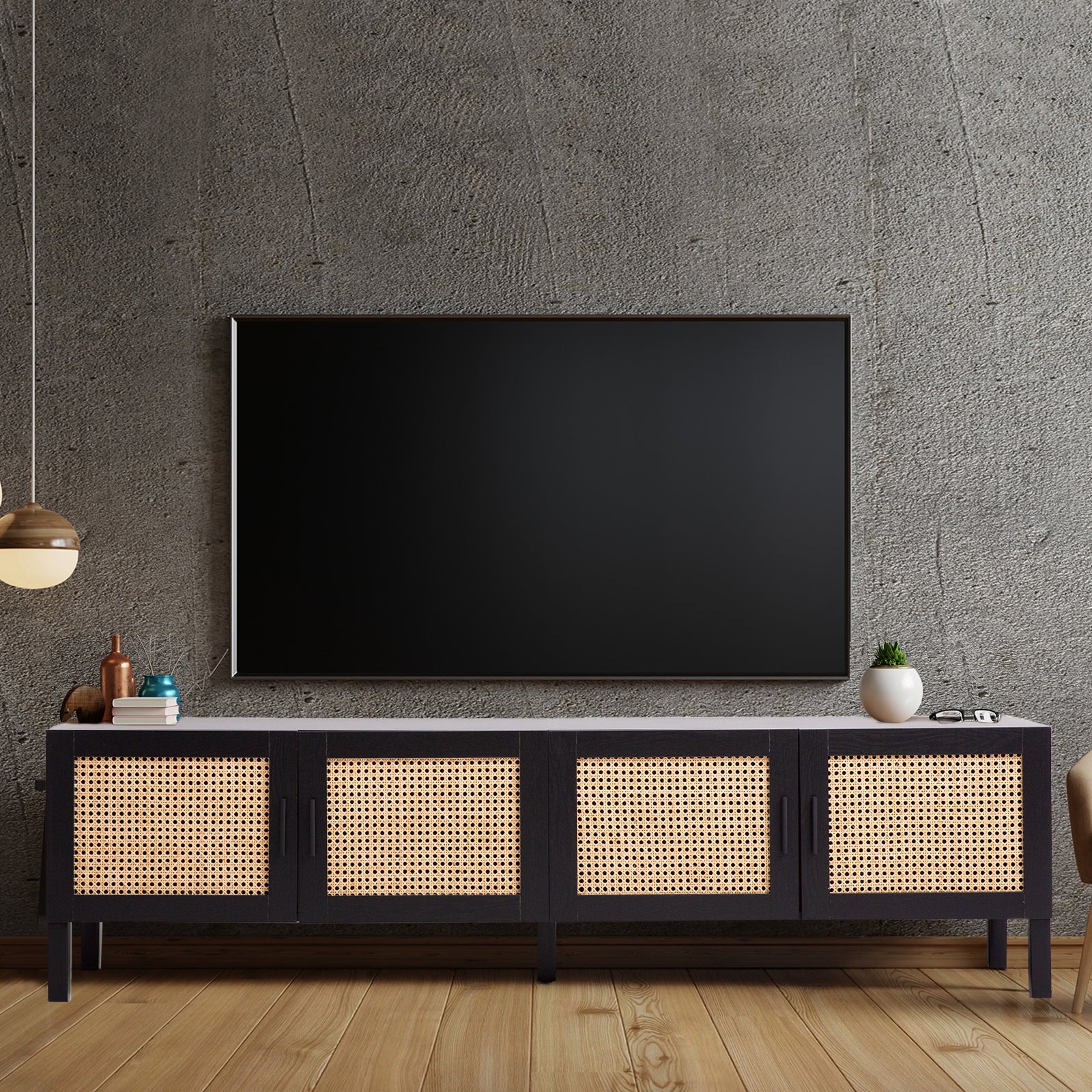 Casa Decor Tulum Rattan Entertainment Unit TV Stand Cabinet Storage Black V160-10003617