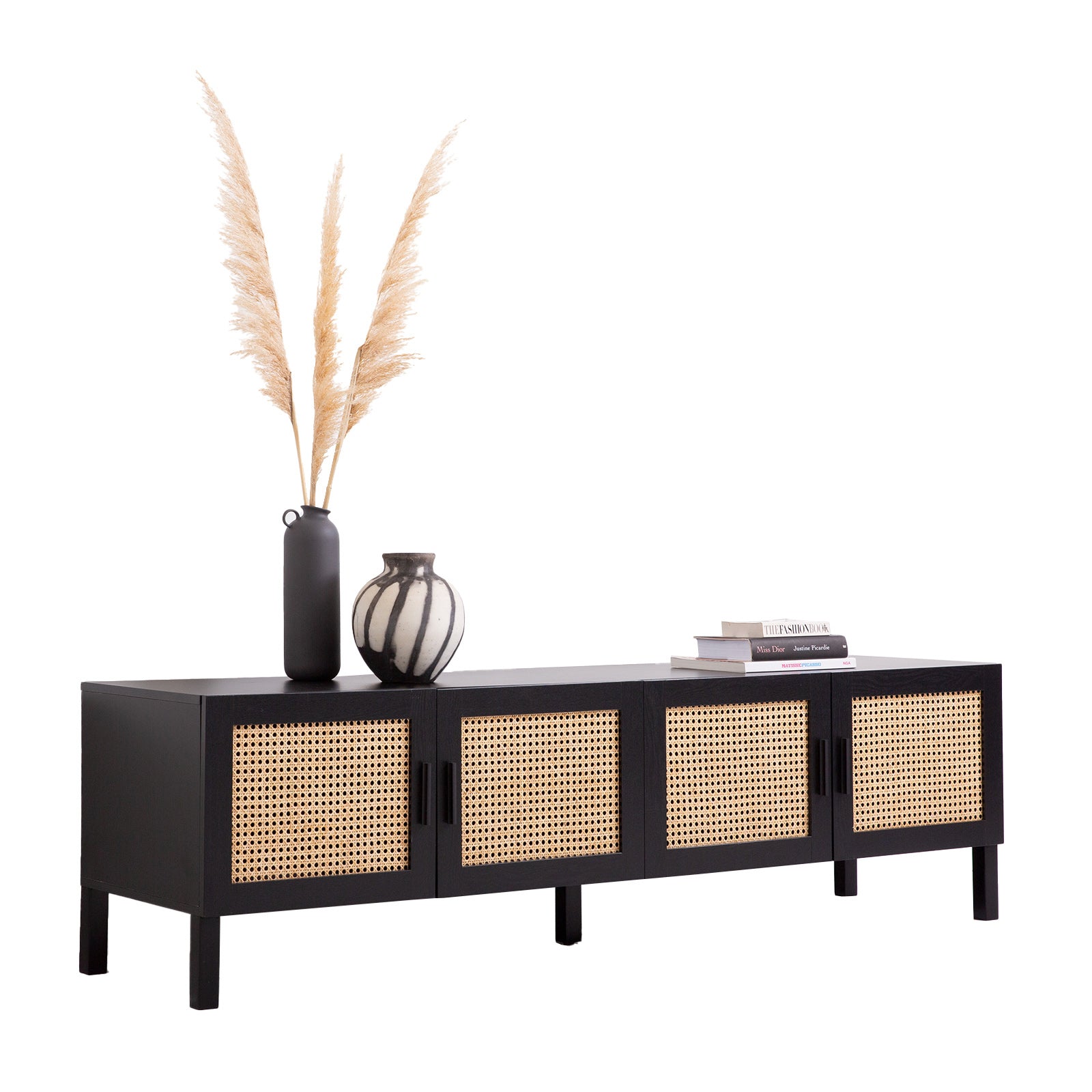 Casa Decor Tulum Rattan Entertainment Unit TV Stand Cabinet Storage Black V160-10003617