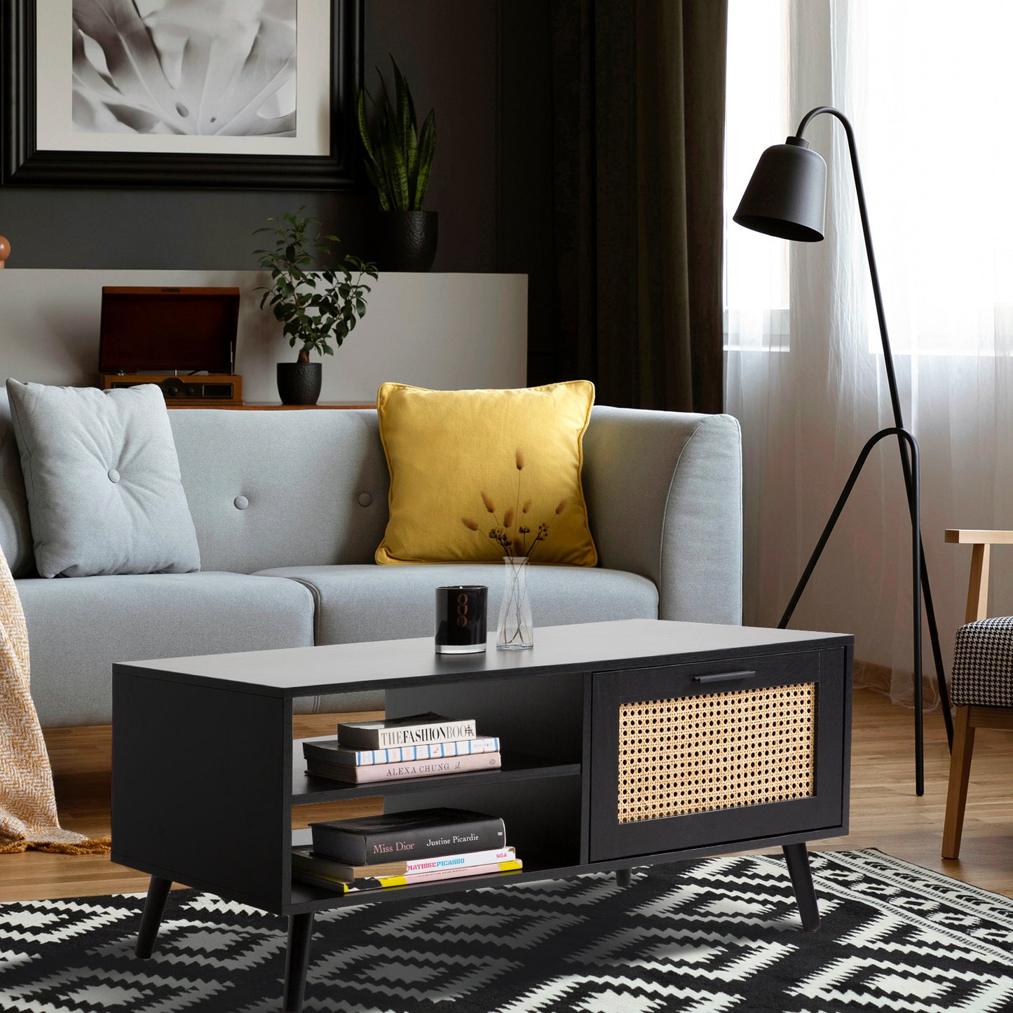 Casa Decor Tulum Rattan Coffee Table Storage Drawer Furniture Wooden Black V160-10003618