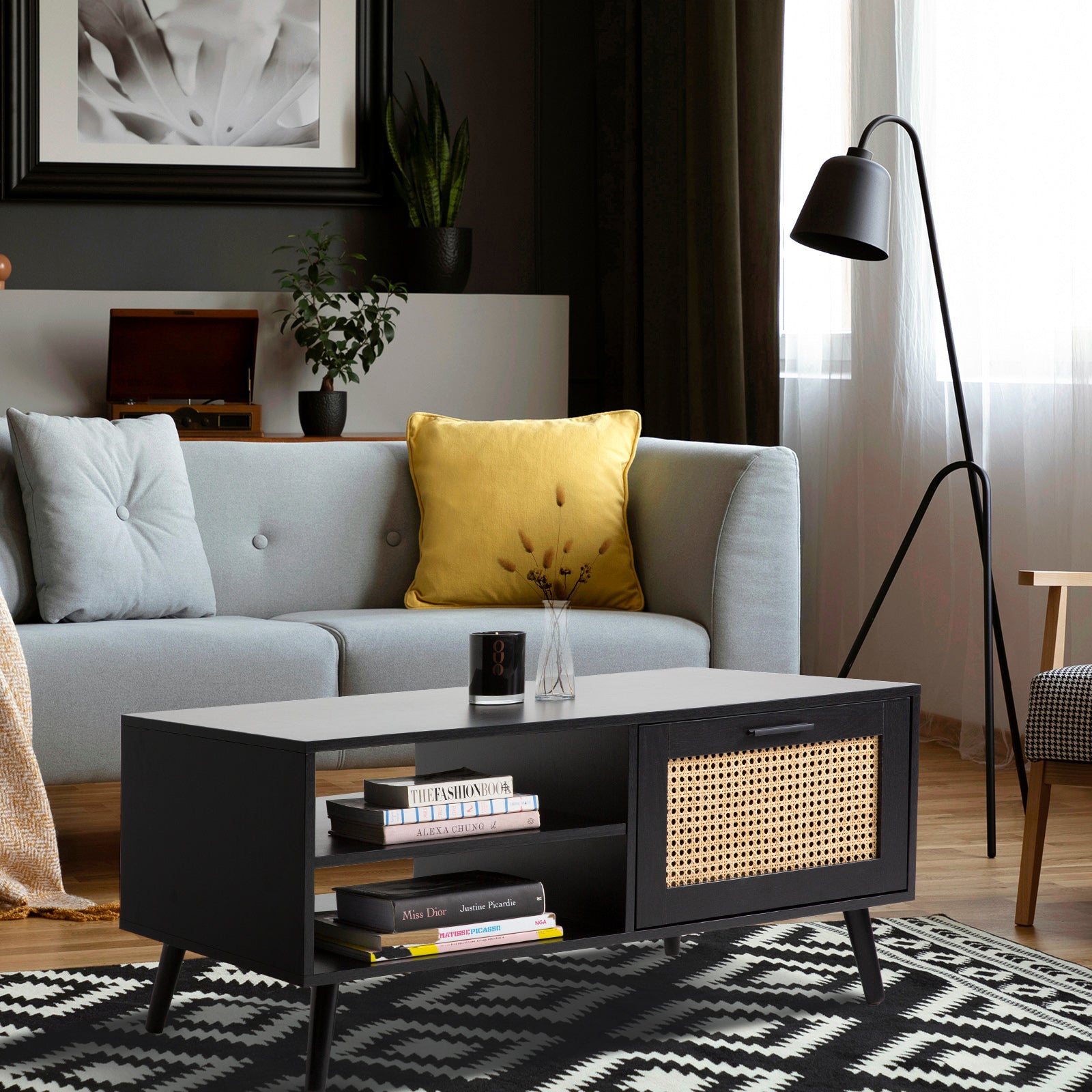 Casa Decor Tulum Rattan Coffee Table Storage Drawer Furniture Wooden Black V160-10003618