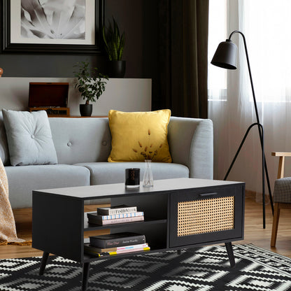 Casa Decor Tulum Rattan Coffee Table Storage Drawer Furniture Wooden Black V160-10003618