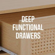 Casa Decor Santiago Rattan Bedside Table Drawers Table Nightstand Cabinet Oak V160-10003619