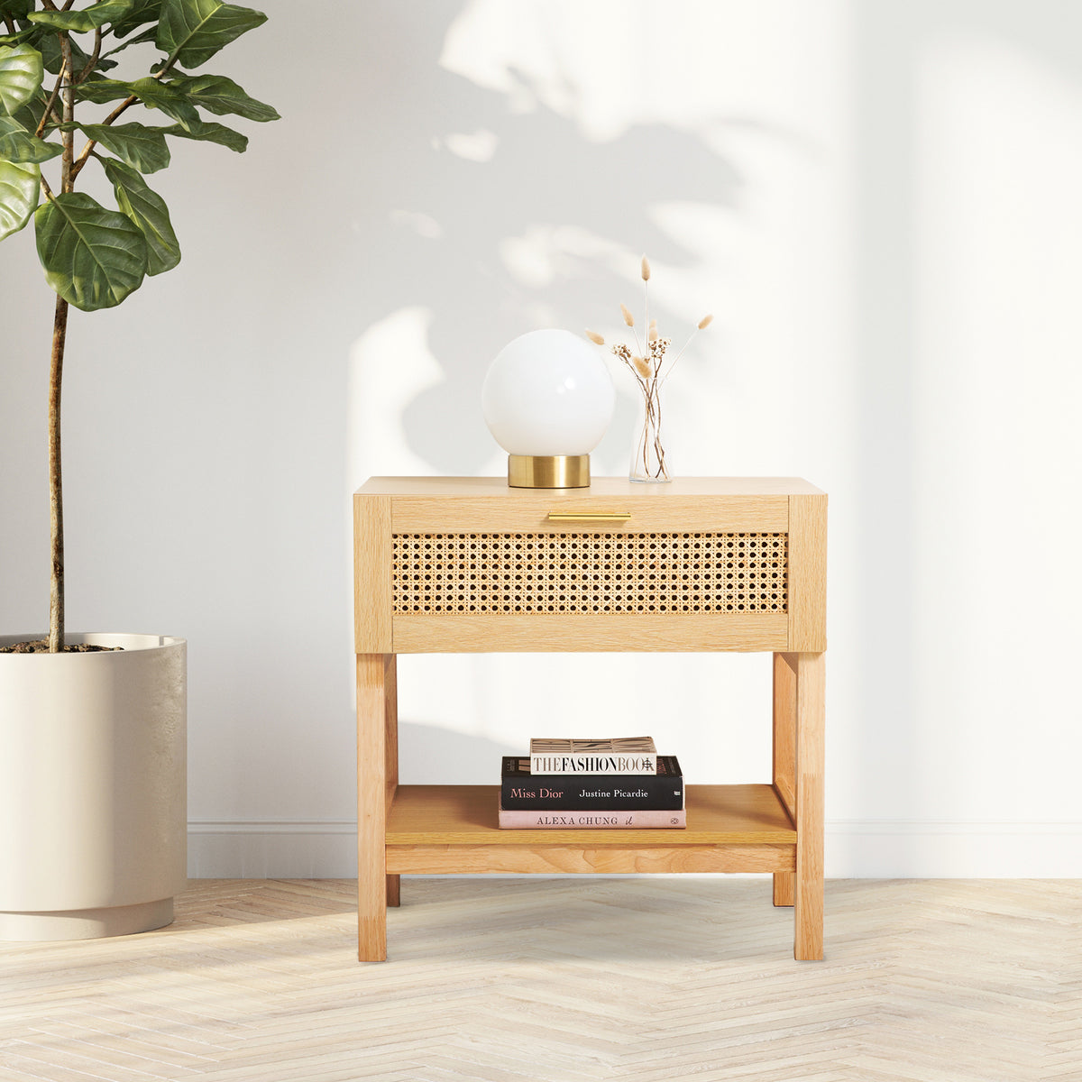 Casa Decor Santiago Rattan Bedside Table Drawers Table Nightstand Cabinet Oak V160-10003619