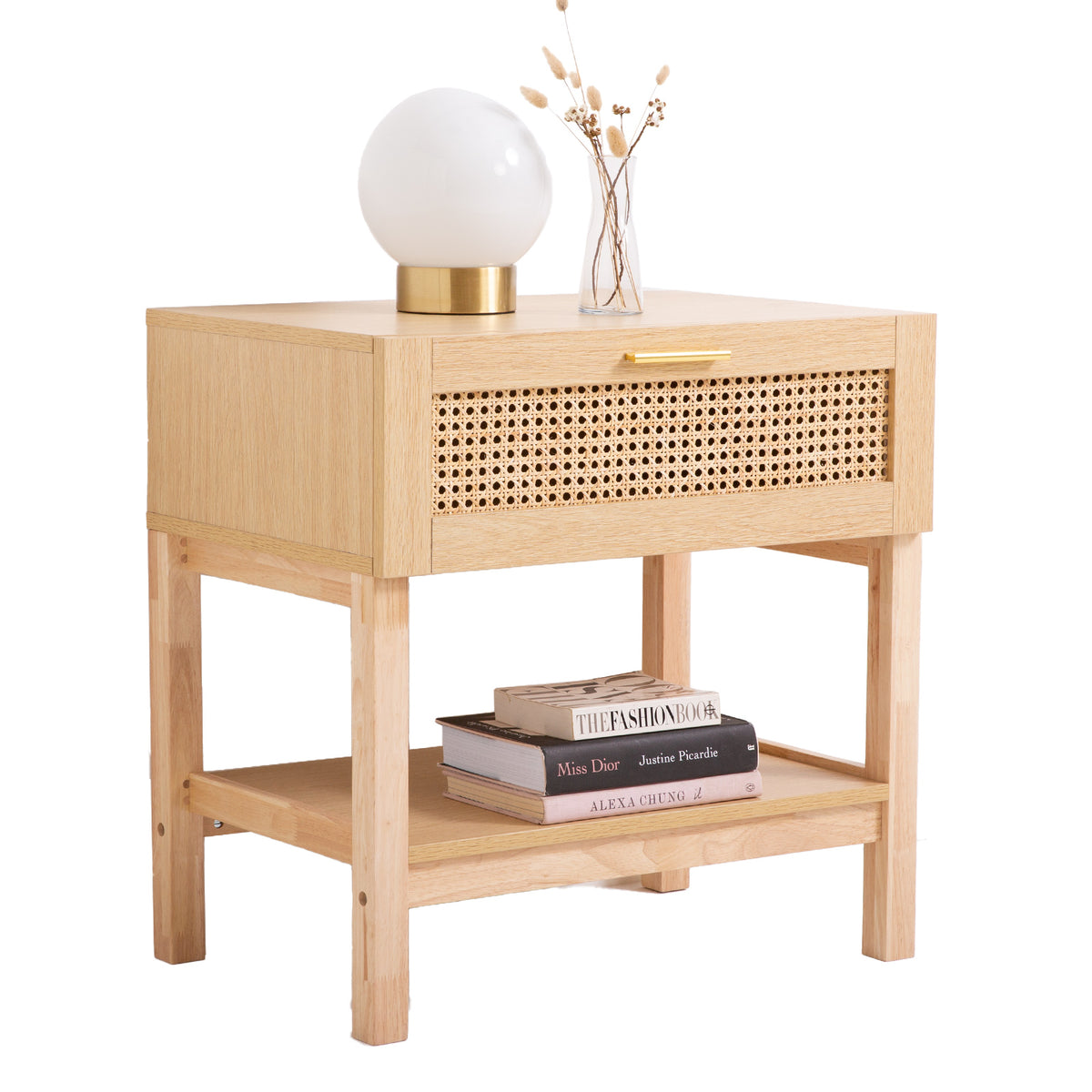 Casa Decor Santiago Rattan Bedside Table Drawers Table Nightstand Cabinet Oak V160-10003619