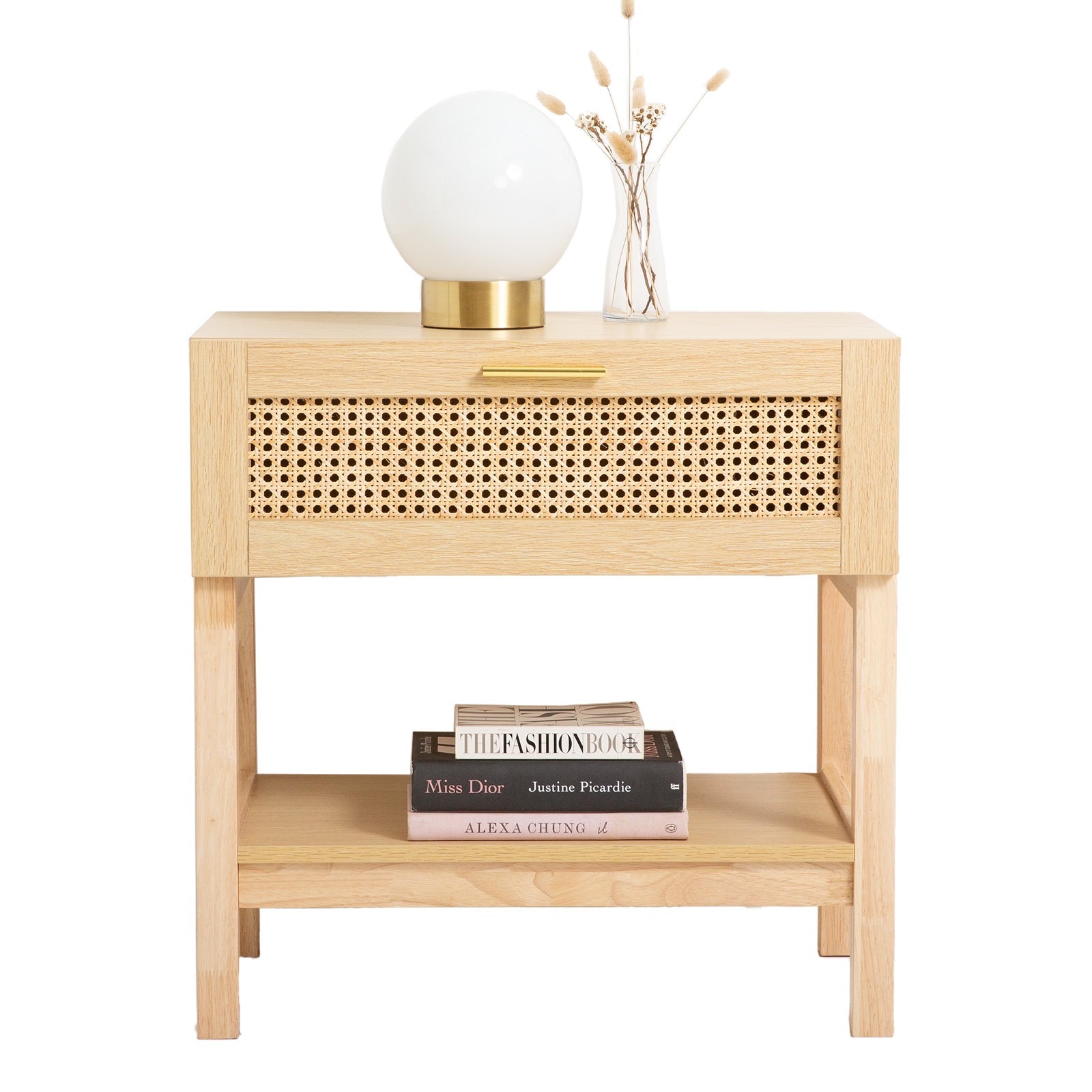 Casa Decor Santiago Rattan Bedside Table Drawers Table Nightstand Cabinet Oak V160-10003619