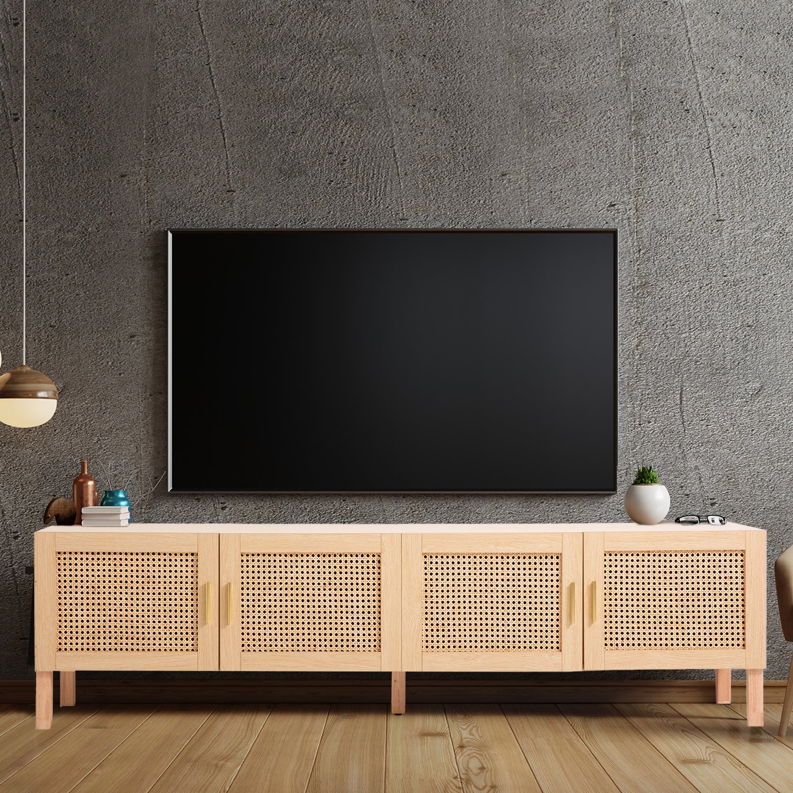 Casa Decor Santiago Rattan Entertainment Unit TV Stand Cabinet Storage Oak V160-10003622