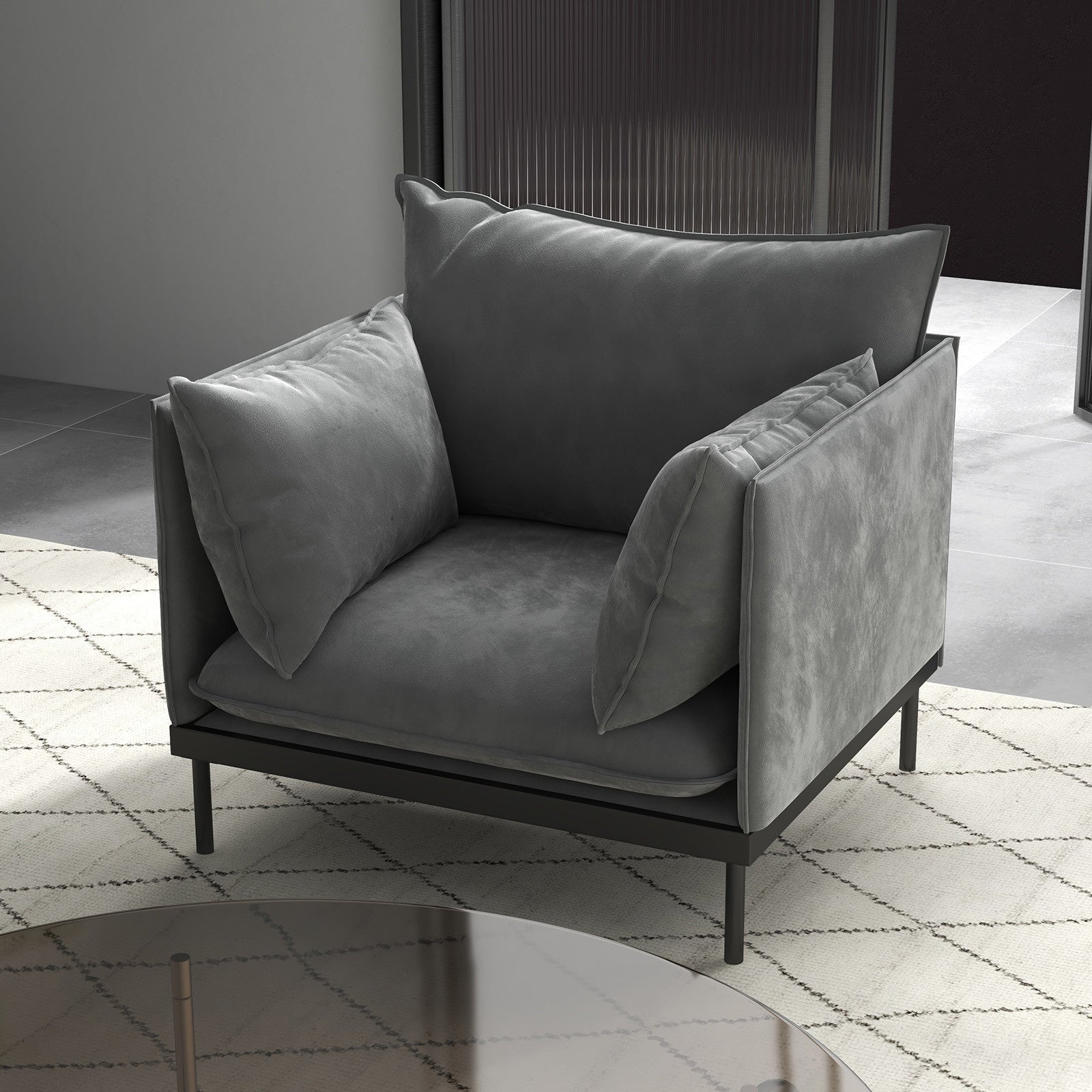 Casa Decor Camilla Luxury Upholstered 1 Seater Sofa Armchair Light Grey V160-10003625