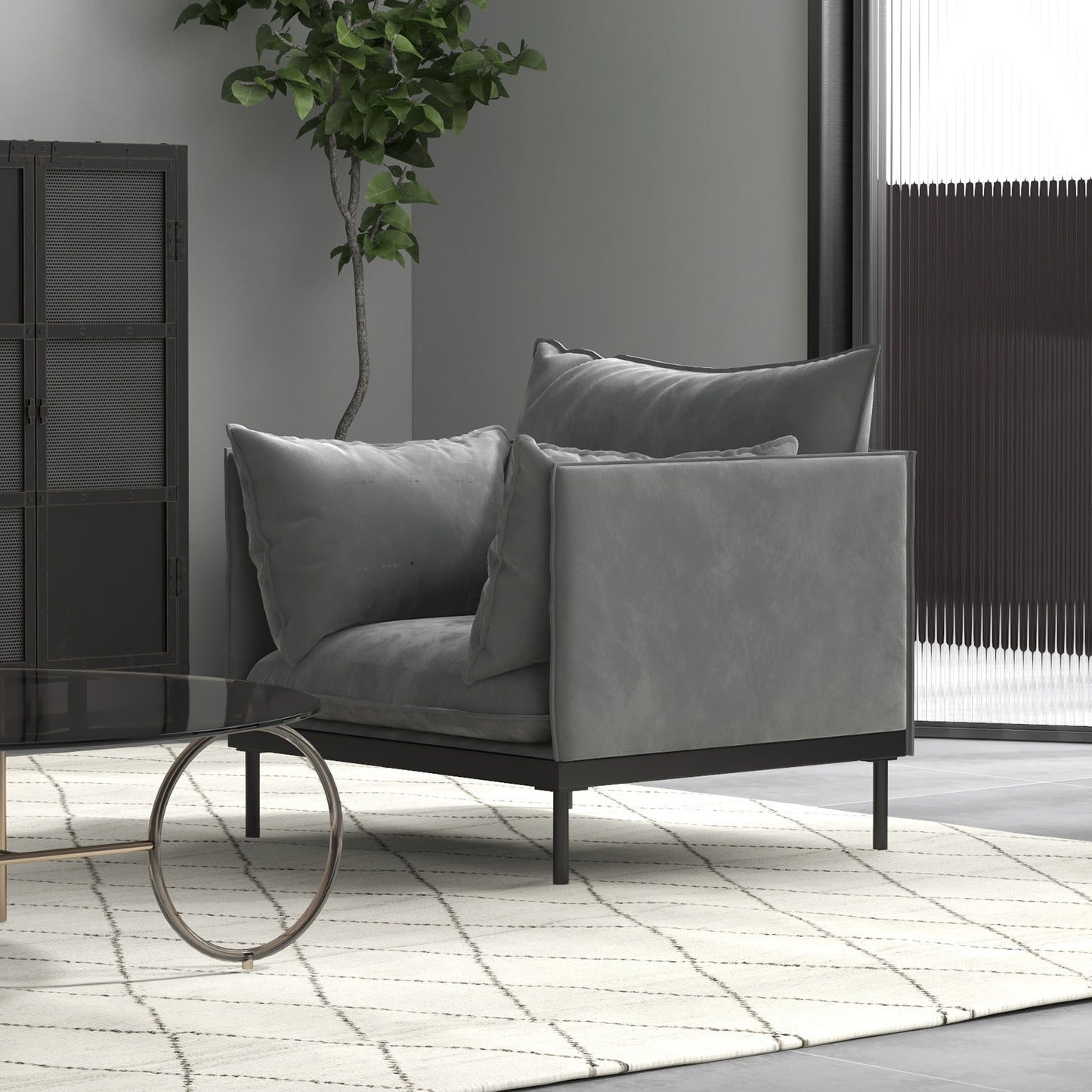 Casa Decor Camilla Luxury Upholstered 1 Seater Sofa Armchair Light Grey V160-10003625