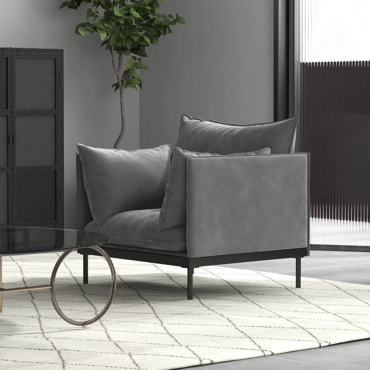Casa Decor Camilla Luxury Upholstered 1 Seater Sofa Armchair Light Grey V160-10003625