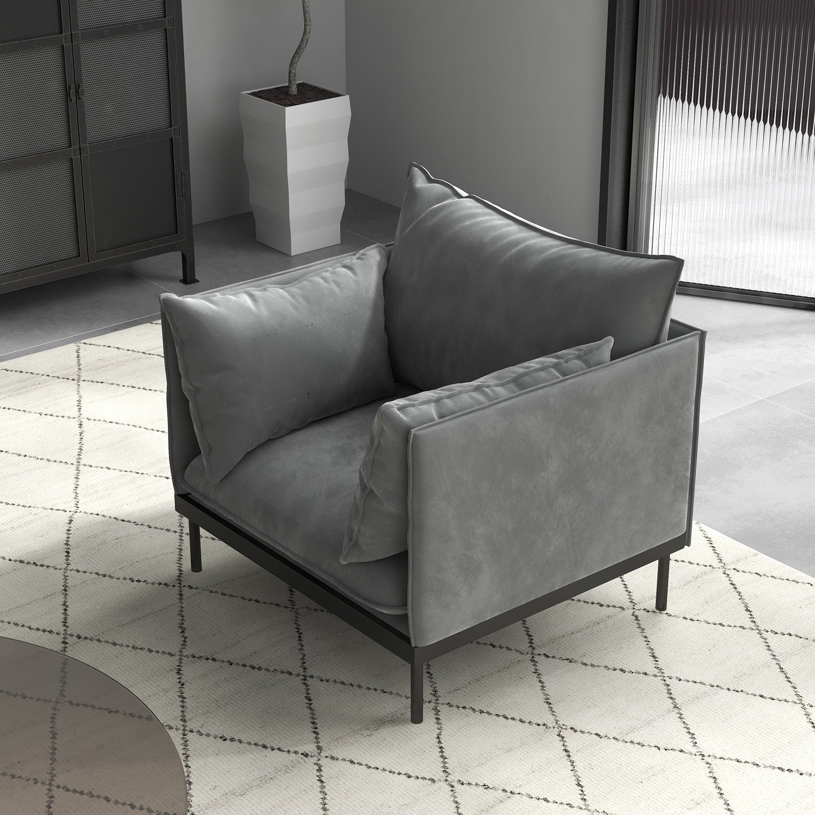 Casa Decor Camilla Luxury Upholstered 1 Seater Sofa Armchair Light Grey V160-10003625