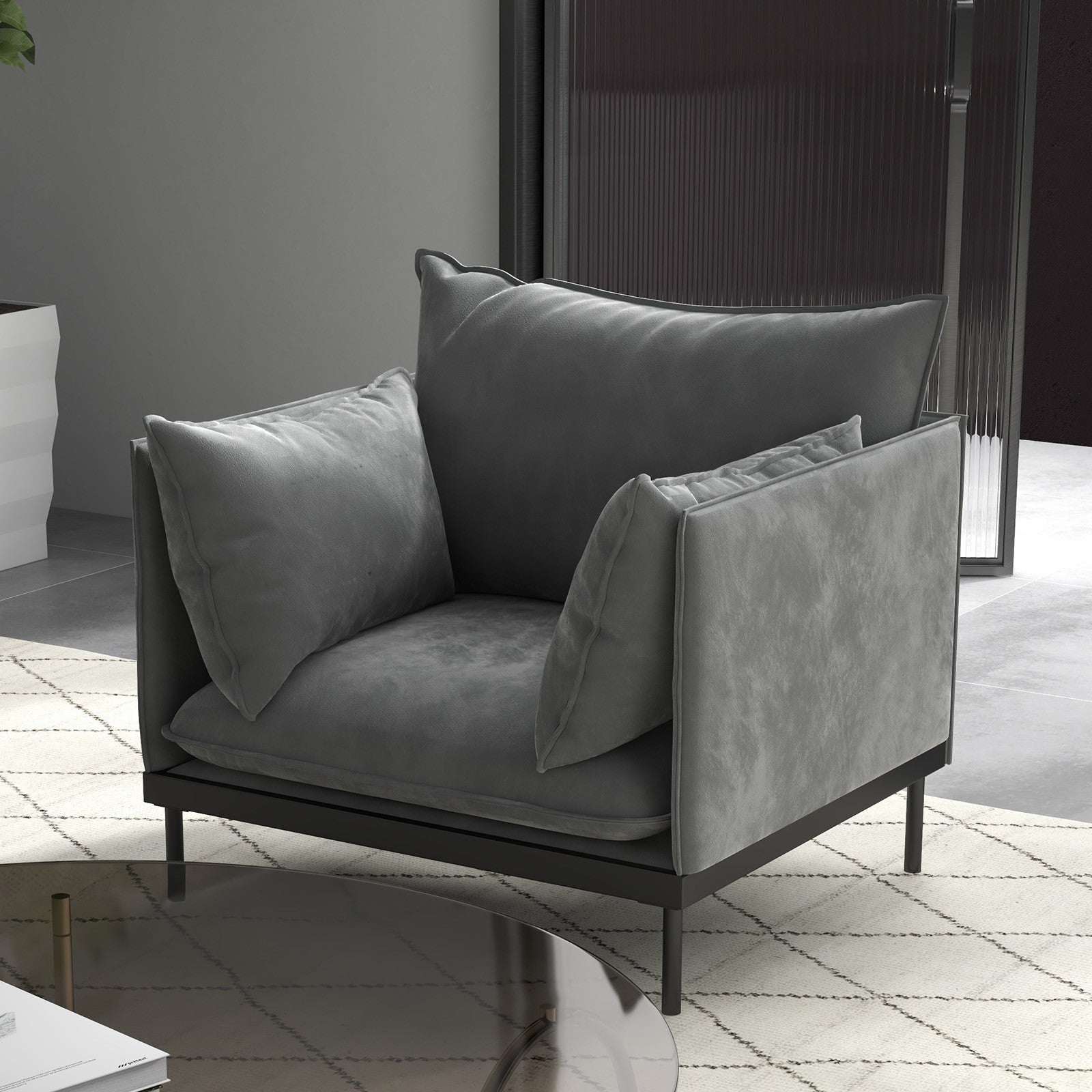 Casa Decor Camilla Luxury Upholstered 1 Seater Sofa Armchair Light Grey V160-10003625