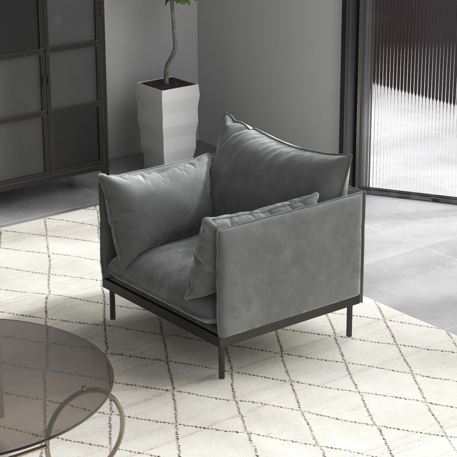 Casa Decor Camilla Luxury Upholstered 1 Seater Sofa Armchair Light Grey V160-10003625