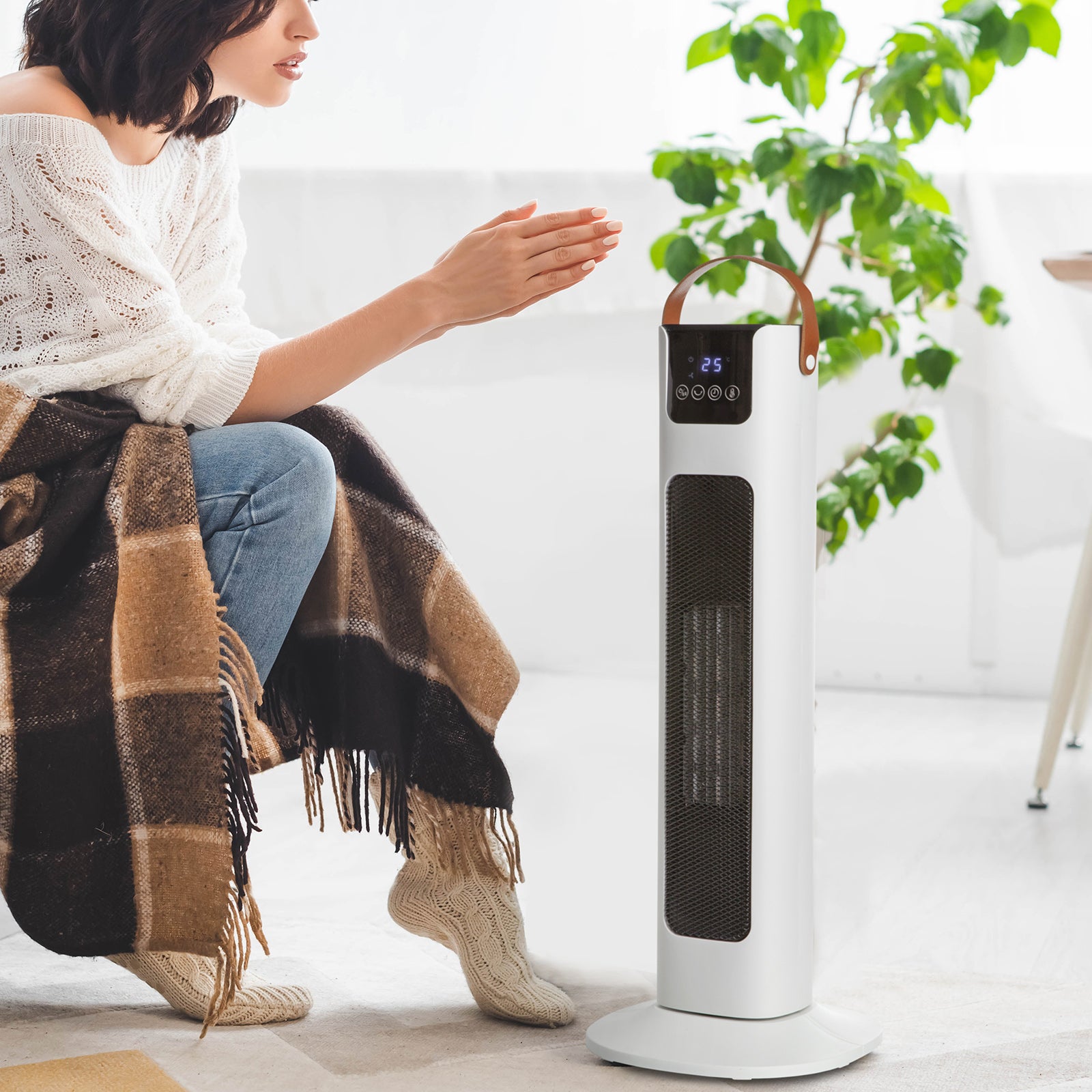 Pursonic Electric Ceramic Tower Heater Portable Oscillating Remote Control - White V160-10003703