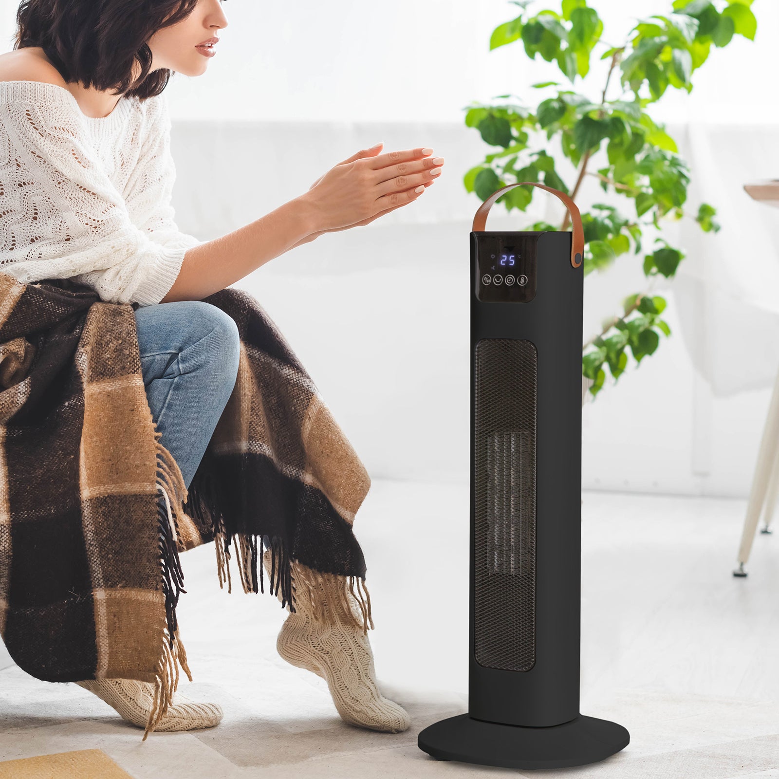 Pursonic Electric Ceramic Tower Heater Portable Oscillating Remote Control - Black V160-10003704