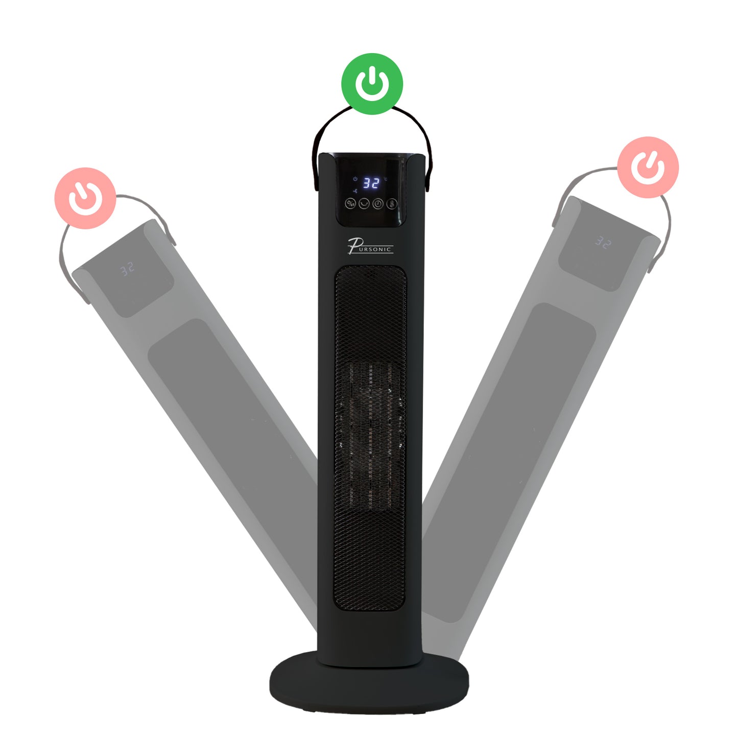 Pursonic Electric Ceramic Tower Heater Portable Oscillating Remote Control - Black V160-10003704