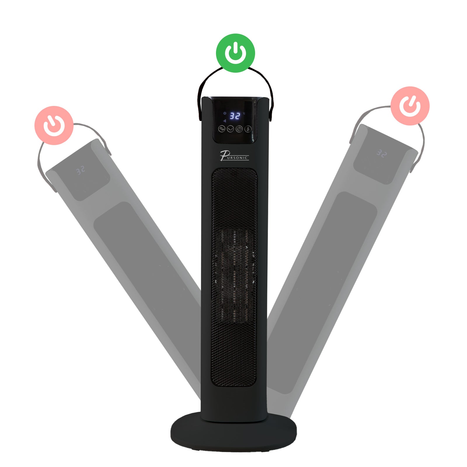 Pursonic Electric Ceramic Tower Heater Portable Oscillating Remote Control - Black V160-10003704