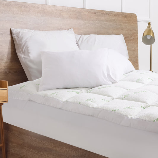 Royal Comfort 1000GSM Luxury Bamboo Covered Mattress Topper Ball Fibre Gusset - Single - White V160-10003778