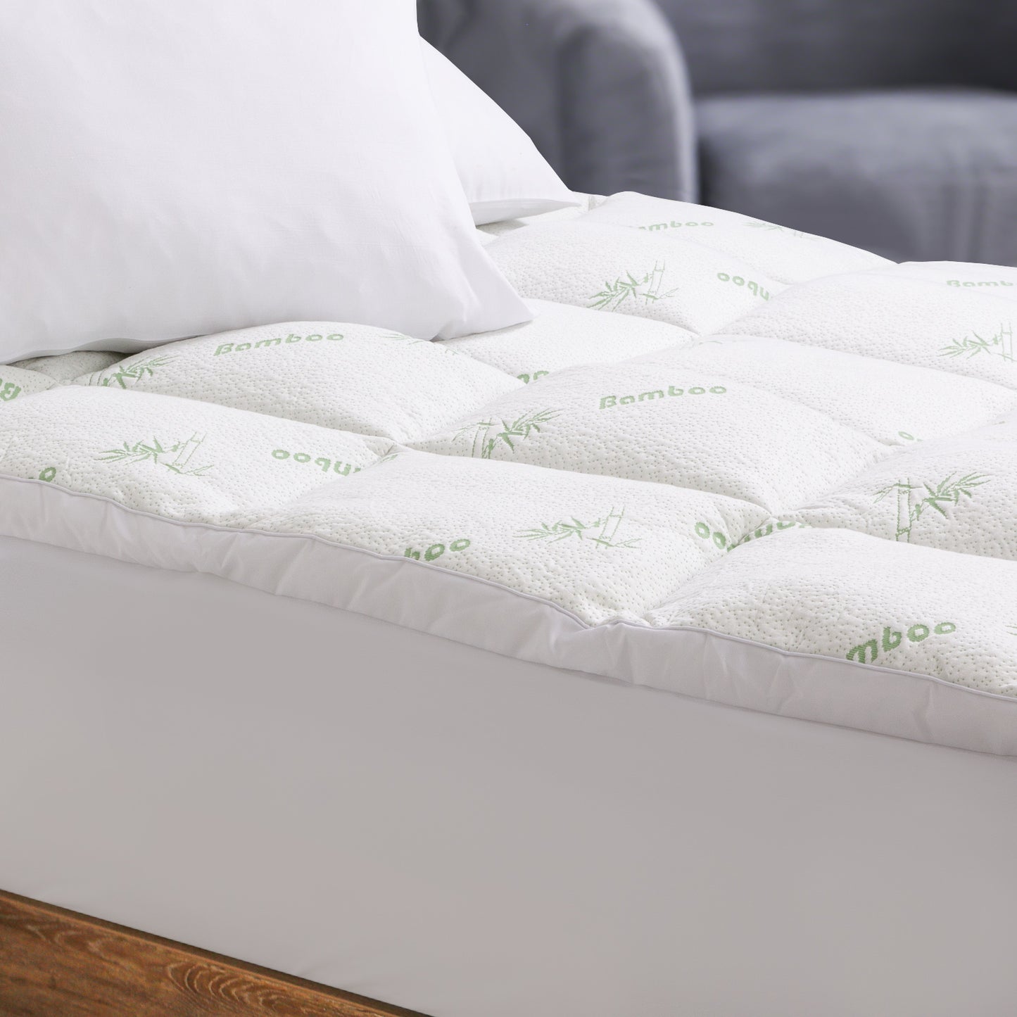 Royal Comfort 1000GSM Luxury Bamboo Covered Mattress Topper Ball Fibre Gusset - Double - White V160-10003779