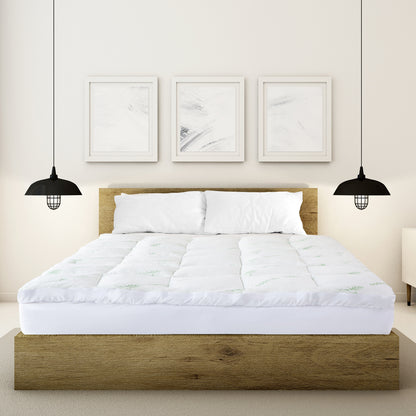 Royal Comfort 1000GSM Luxury Bamboo Covered Mattress Topper Ball Fibre Gusset - Double - White V160-10003779