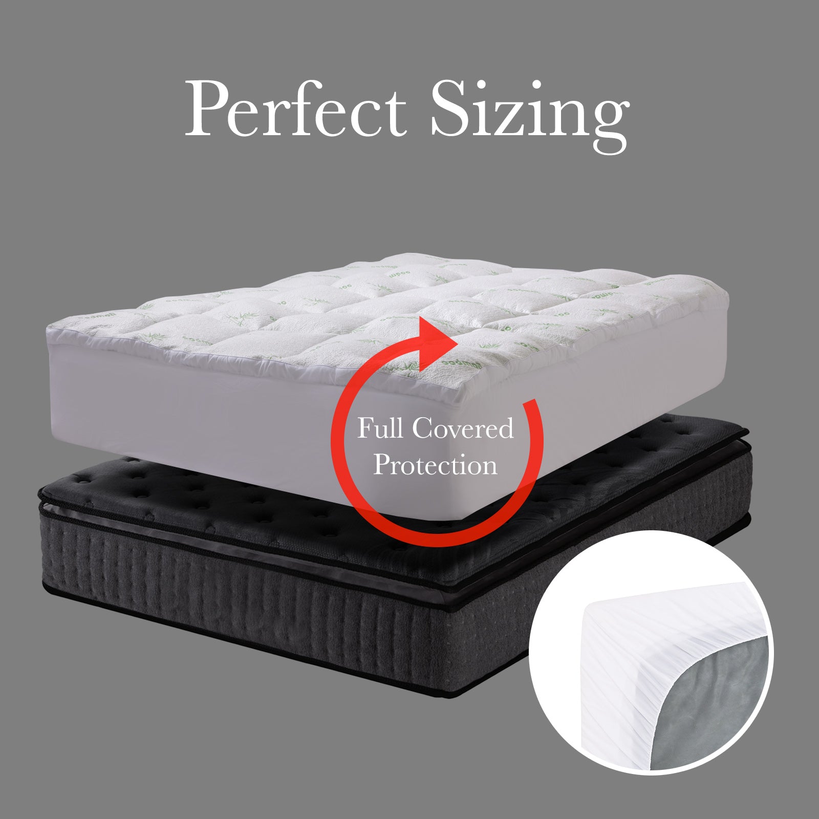 Royal Comfort 1000GSM Luxury Bamboo Covered Mattress Topper Ball Fibre Gusset - Double - White V160-10003779
