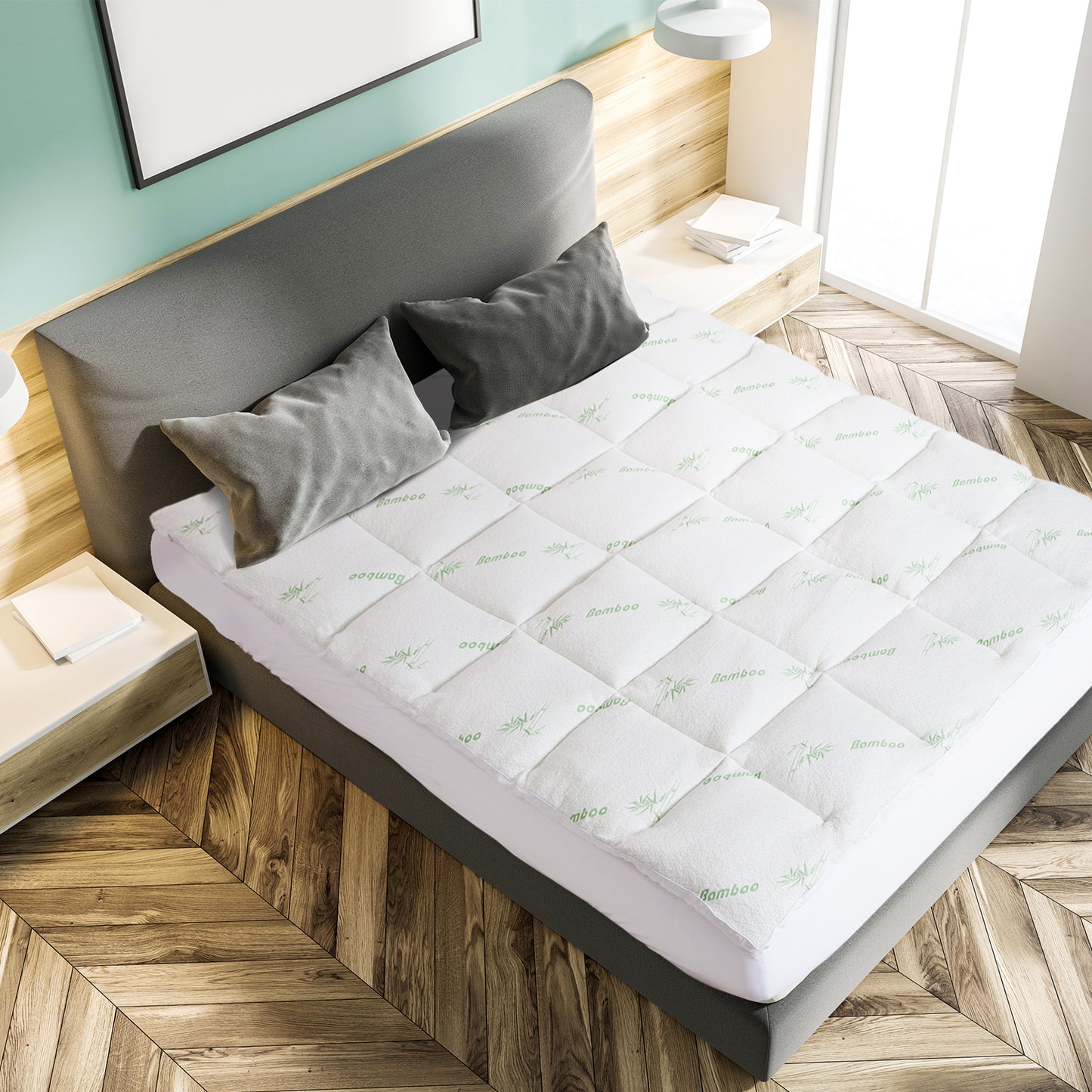 Royal Comfort 1000GSM Luxury Bamboo Covered Mattress Topper Ball Fibre Gusset - Double - White V160-10003779