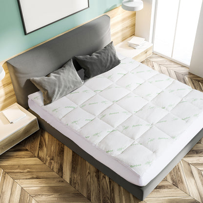 Royal Comfort 1000GSM Luxury Bamboo Covered Mattress Topper Ball Fibre Gusset - Double - White V160-10003779