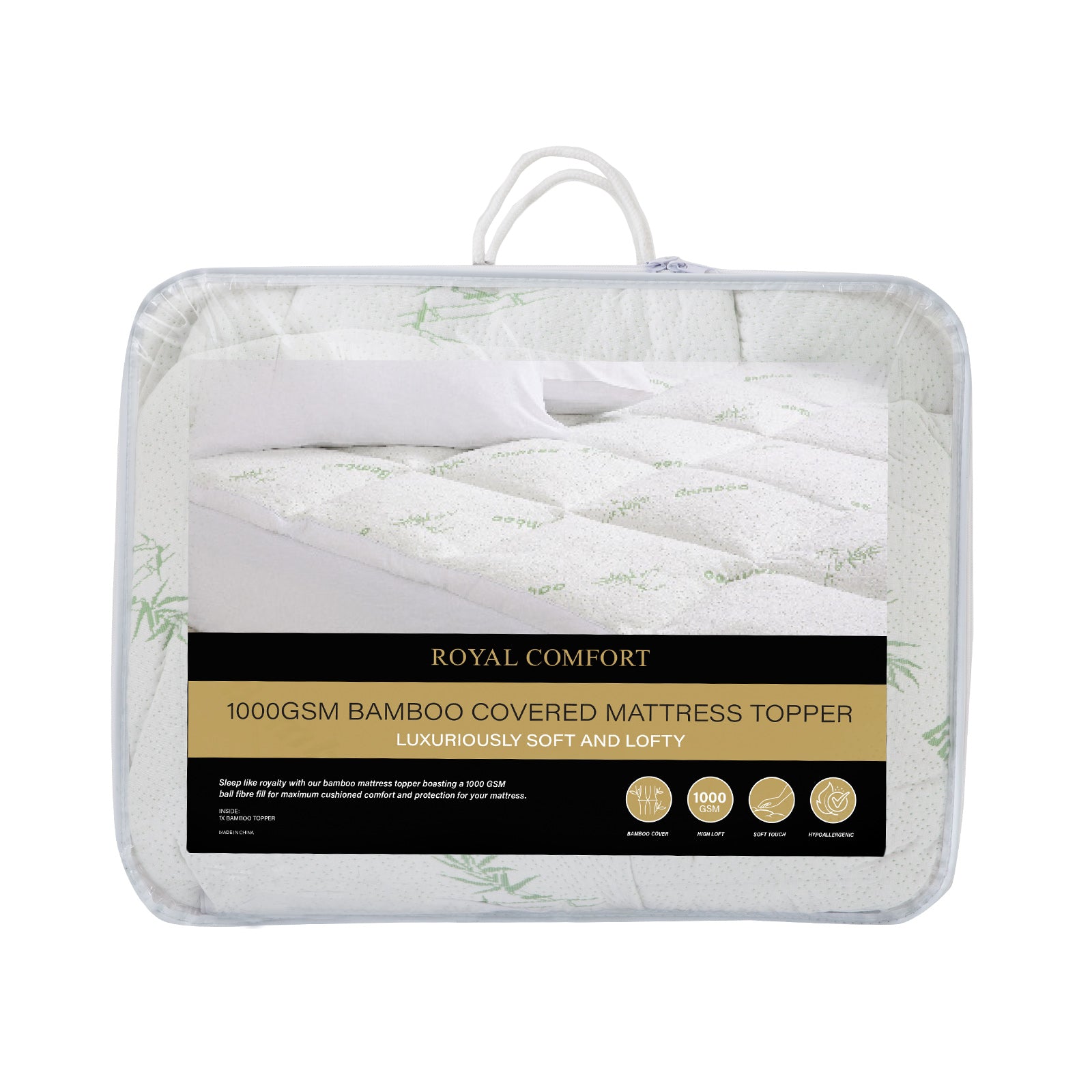 Royal Comfort 1000GSM Luxury Bamboo Covered Mattress Topper Ball Fibre Gusset - Double - White V160-10003779