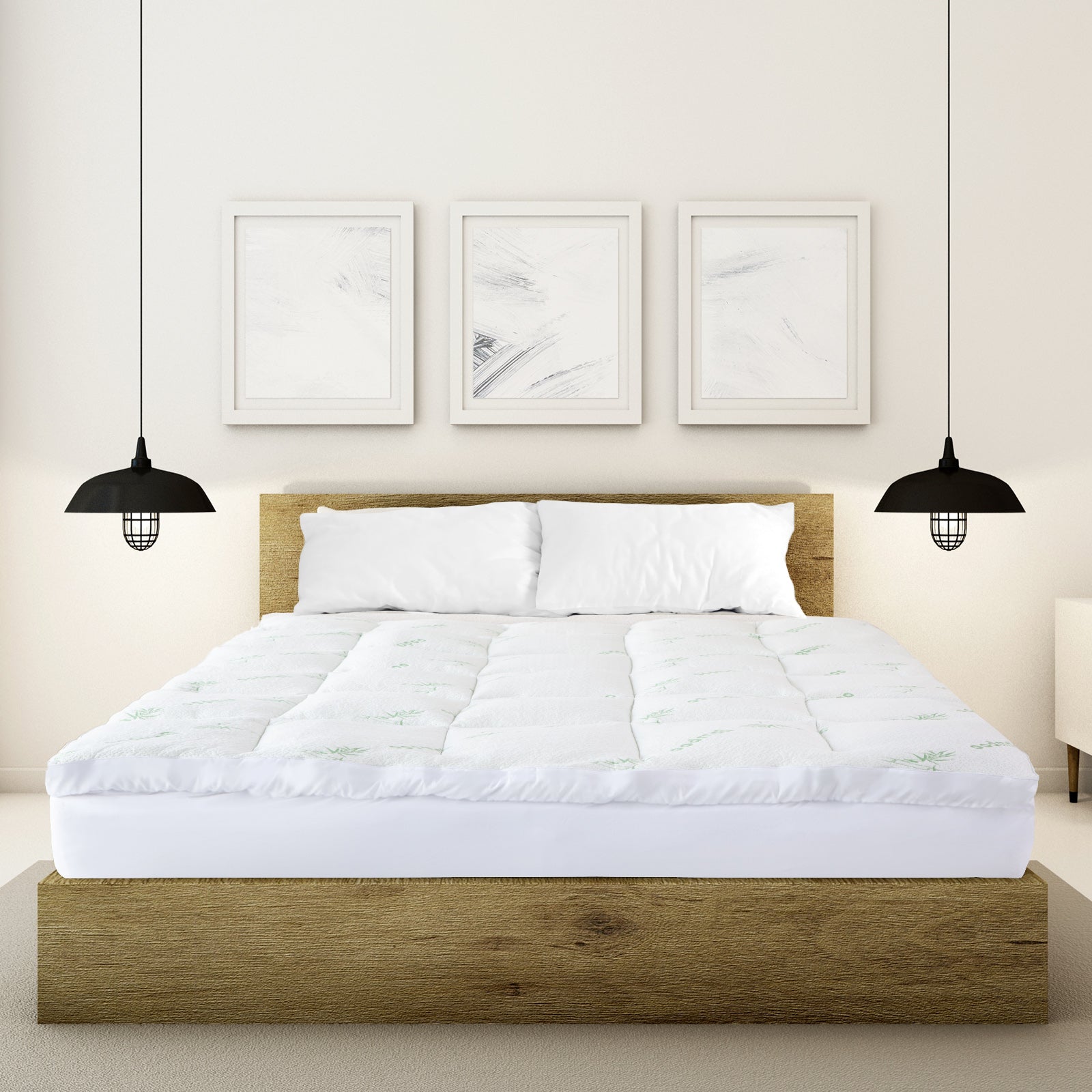 Royal Comfort 1000GSM Luxury Bamboo Covered Mattress Topper Ball Fibre Gusset - Queen - White V160-10003780