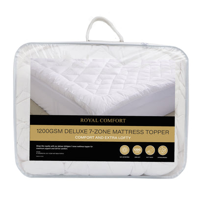 Royal Comfort 1200GSM Deluxe 7-Zone Mattress Topper Luxury Gusset Breathable - Double - White V160-10003783