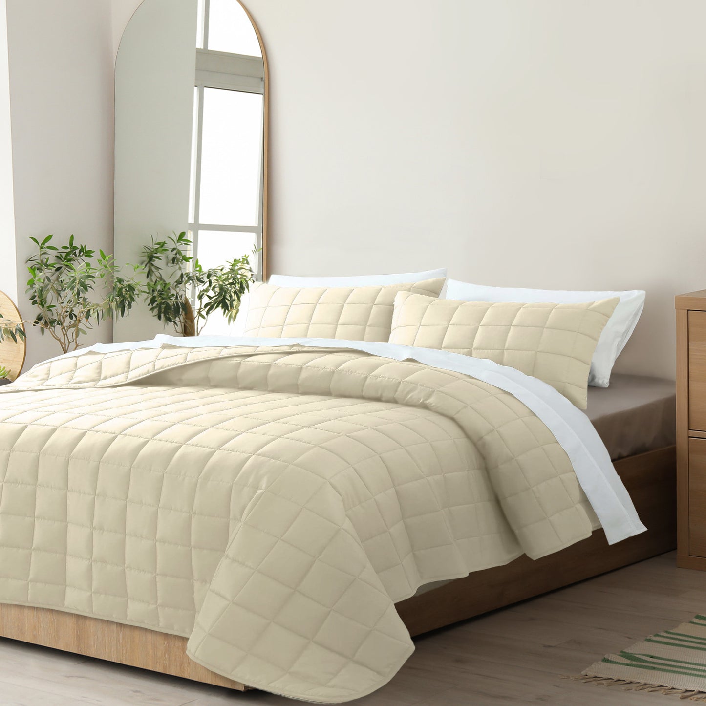 Royal Comfort Coverlet Set Bedspread Soft Touch Easy Care Breathable 3 Piece Set - Queen - Beige V160-10003818