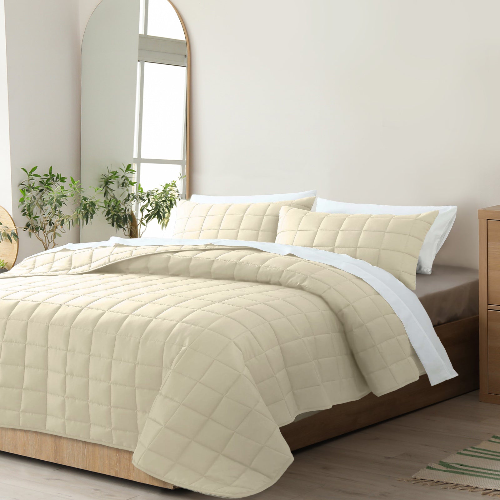 Royal Comfort Coverlet Set Bedspread Soft Touch Easy Care Breathable 3 Piece Set - Queen - Beige V160-10003818