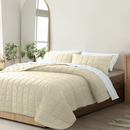 Royal Comfort Coverlet Set Bedspread Soft Touch Easy Care Breathable 3 Piece Set - Queen - Beige V160-10003818
