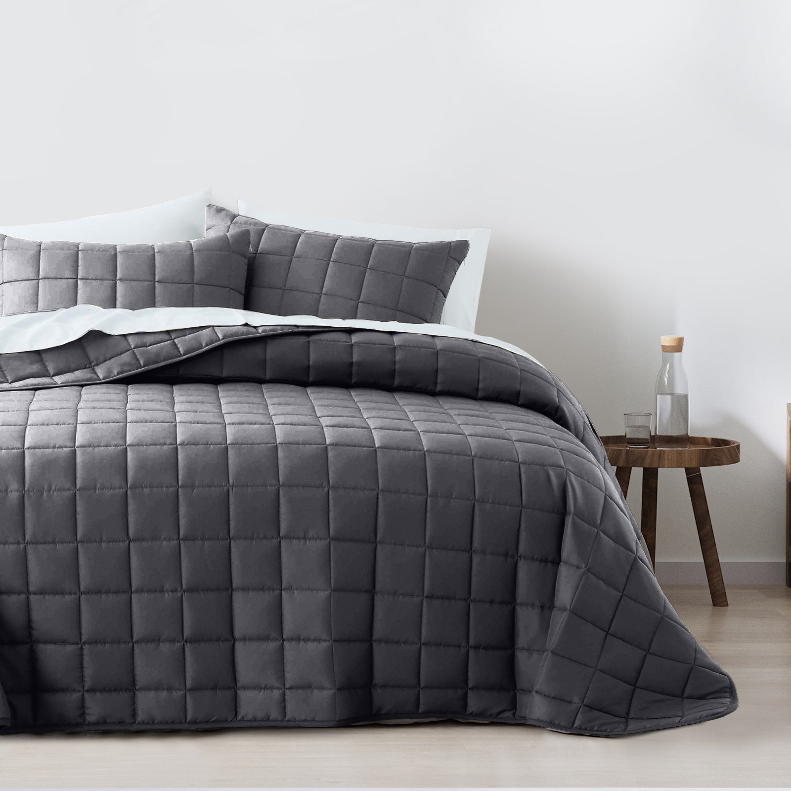 Royal Comfort Coverlet Set Bedspread Soft Touch Easy Care Breathable 3 Piece Set - Queen - Charcoal V160-10003819