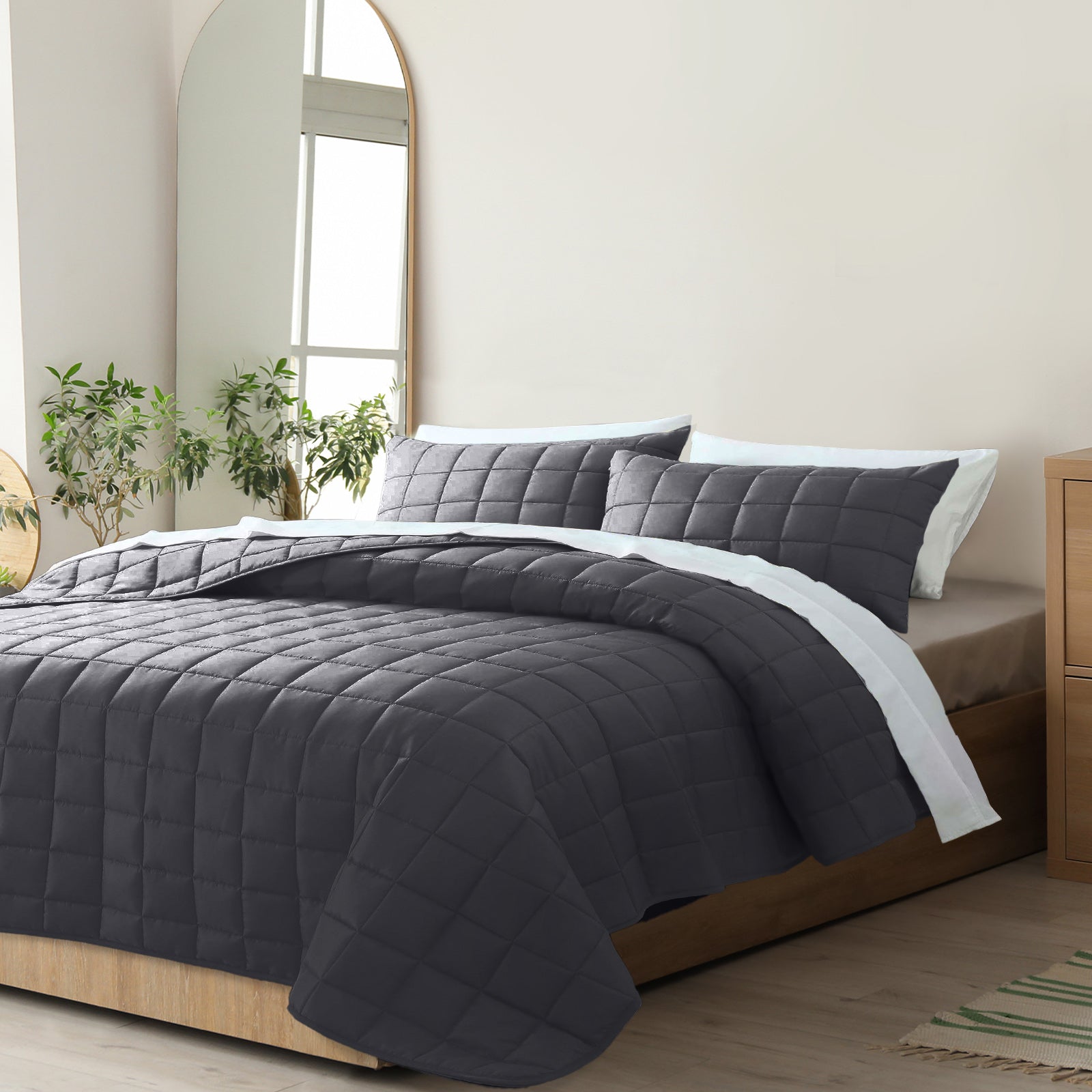 Royal Comfort Coverlet Set Bedspread Soft Touch Easy Care Breathable 3 Piece Set - Queen - Charcoal V160-10003819
