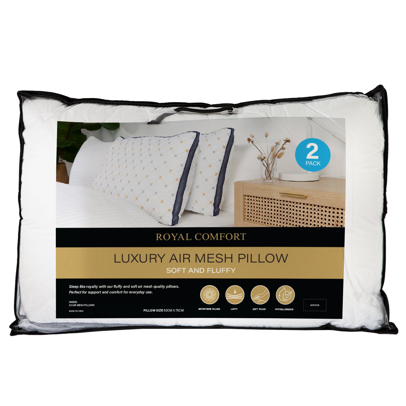Royal Comfort Luxury Air Mesh Pillows 2 Pack Hotel Quality Checked Ultra Comfort V160-10003825