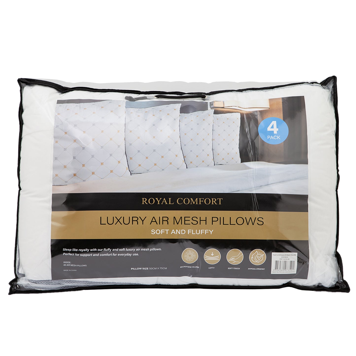 Royal Comfort Luxury Air Mesh Pillows 4 Pack Hotel Quality Checked Ultra Comfort V160-10003826