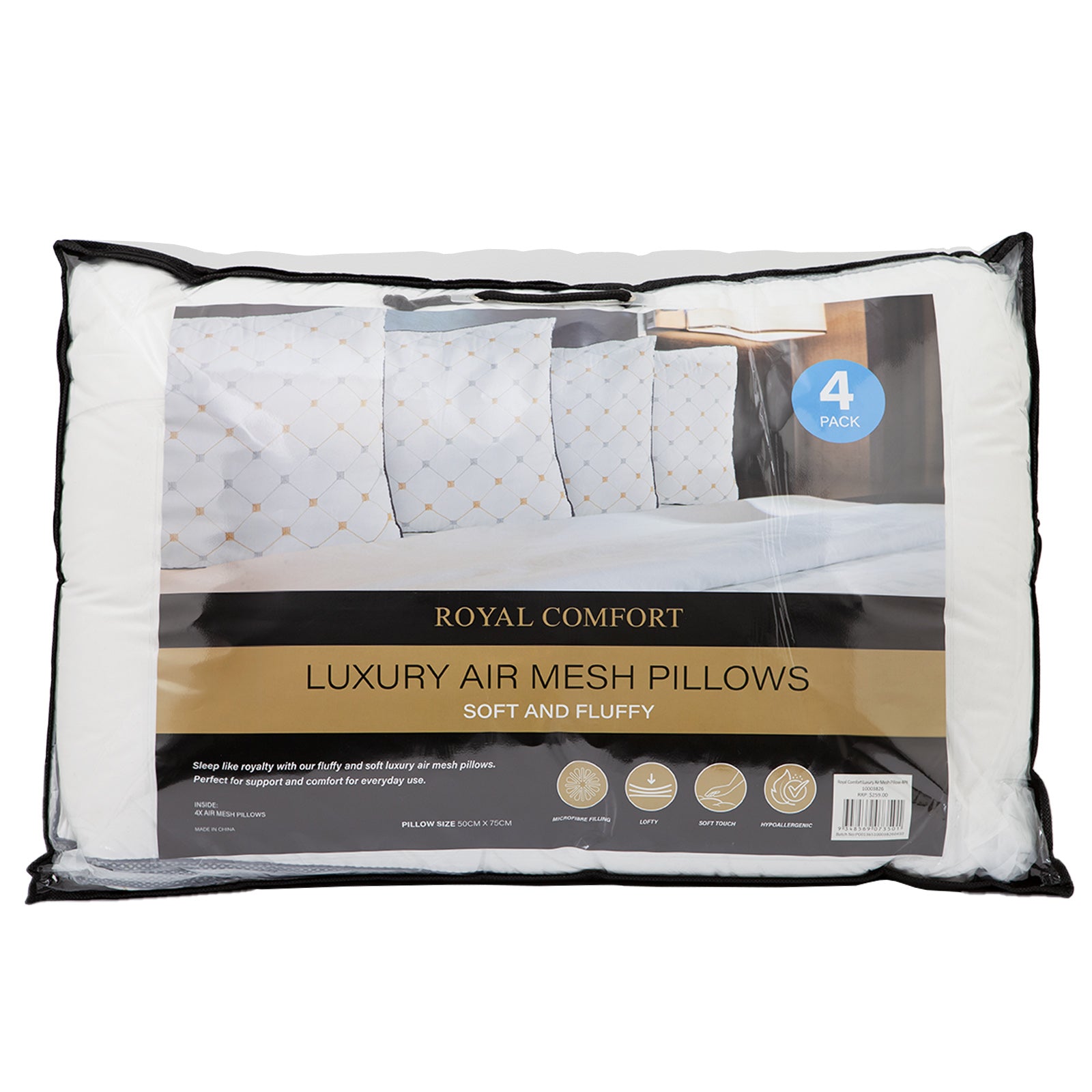 Royal Comfort Luxury Air Mesh Pillows 4 Pack Hotel Quality Checked Ultra Comfort V160-10003826
