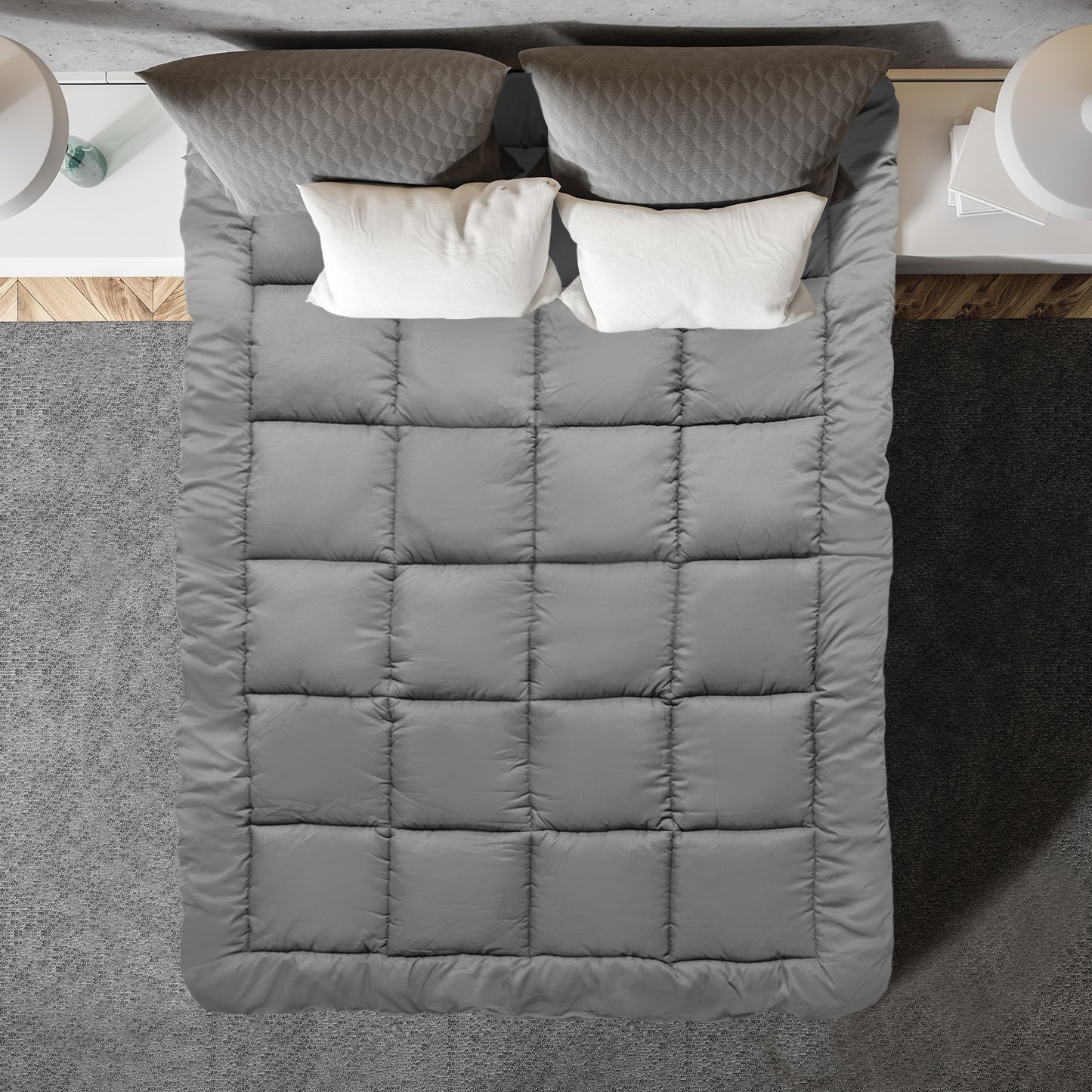 Royal Comfort Charcoal Bamboo Blend Topper 800GSM 45cm Skirt Luxury Bedding - Single - Charcoal V160-10003952